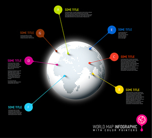 Light World map globe with pointer marks -  communication concept, dark version