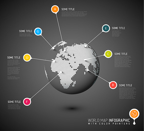 World map globe with pointer marks - communication concept - dark version