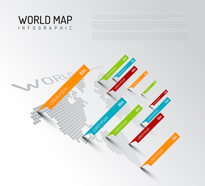 Light World map infographic template with pointer marks (diagonal version)