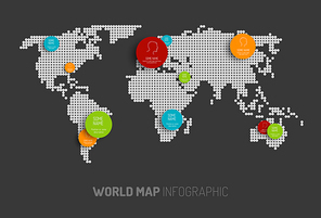 Light World map with pointer marks -  communication concept, dark version