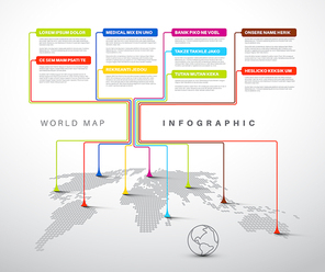 World map infographic: Light World map with pointer marks - communication concept