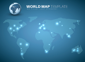 World map template made from diagonal lines for your infographics reports