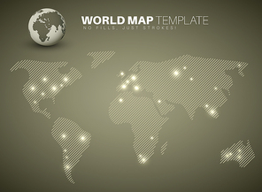 World map template made from diagonal lines for your infographics reports - brown version