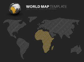 World map template made from diagonal lines for your infographics reports - dark version