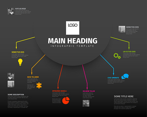 Vector multipurpose Infographic template made from lines and icons - dark version