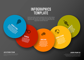 Vector Minimalist colorful Infographic template with circle cards - dark version