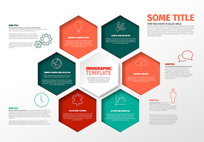 Vector Minimalist red and teal color Infographic report template with hexagons