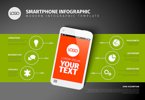 Vector smart phone infographic template with place for your content - dark red and green version