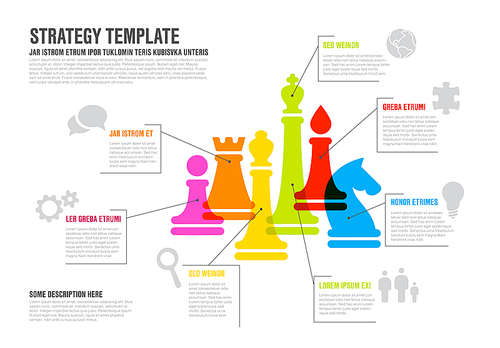 Vector business strategy infographic template with colorful chess figures