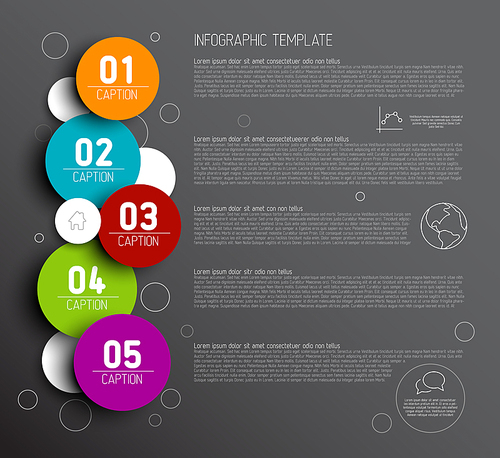 One two three four five - vector progress icons for five steps with description