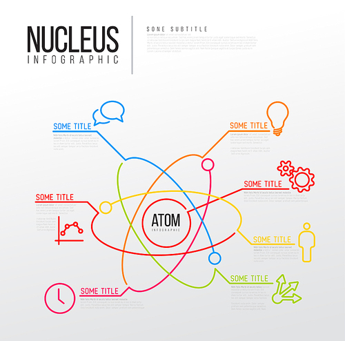 Vector Infographic report template made from lines and icons - atom with atomic nucleus