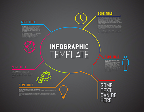 Vector Infographic report template made from lines and icons (big speach bubble) - dark version