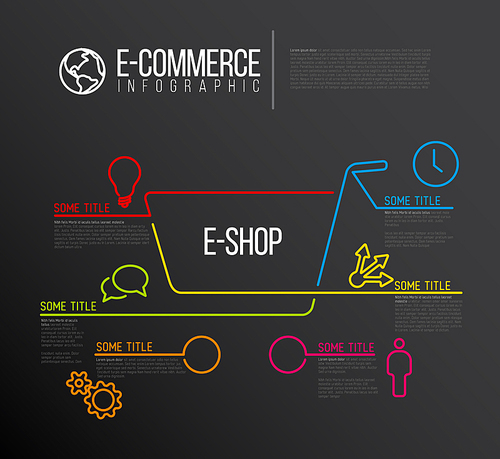 Vector e-commerce e-shop infographic report template made from lines and icons - dark template version