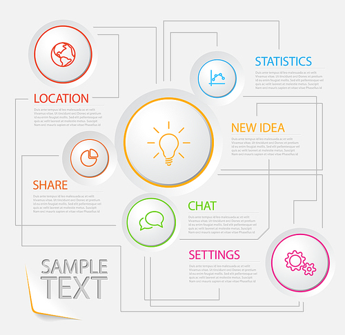Vector Infographic report poster with circle buttons and line icons