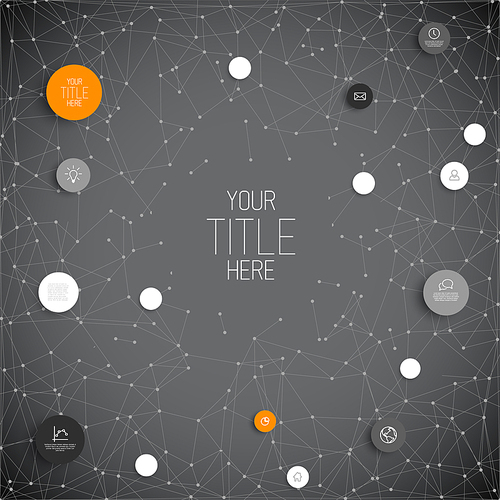 Vector abstract circles illustration / infographic dark network template with orange circles
