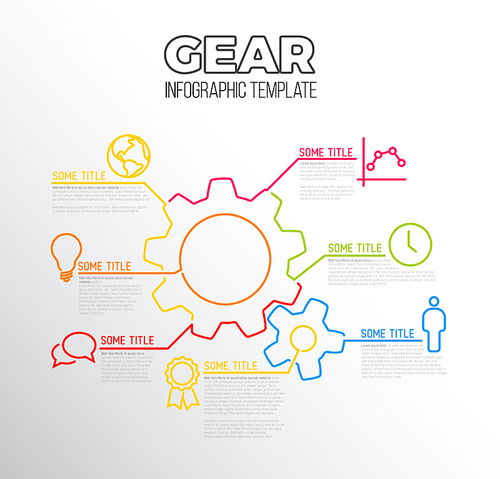 Vector Infographic report template made from lines and icons with gear / settings icon