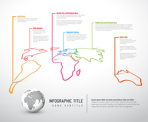 Light World thin line map infographic template with pointer marks