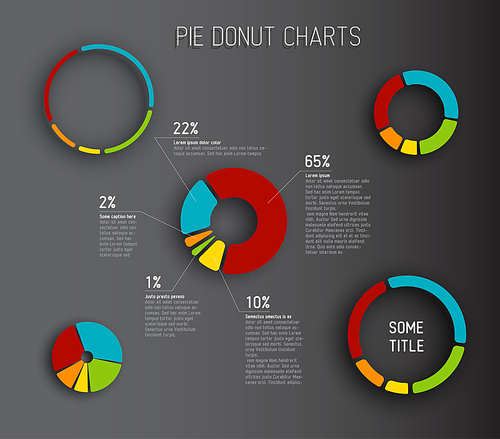 Colorful Vector Donut pie chart templates for your reports, infographics, posters and websites