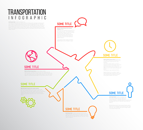 Vector Infographic transport report template made from lines and icons with airplane