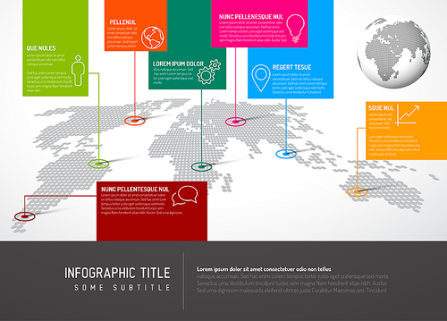 Light World map with pointer marks and icons - communication concept