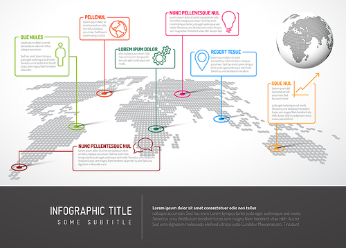 Light World map with pointer marks and icons - communication concept