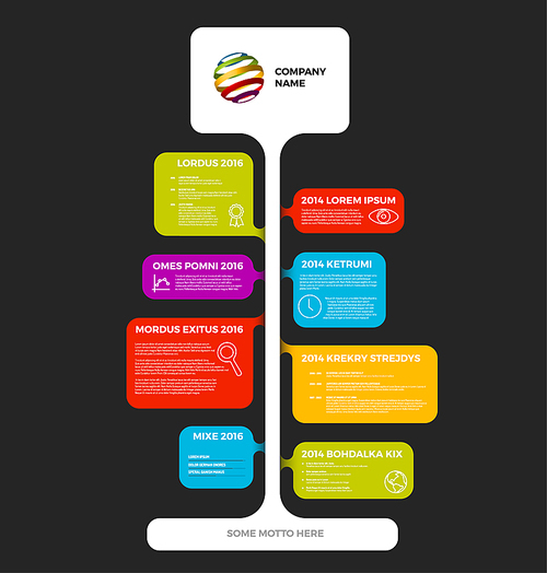 Vector Infographic timeline report template made from colorful bubbles - dark version