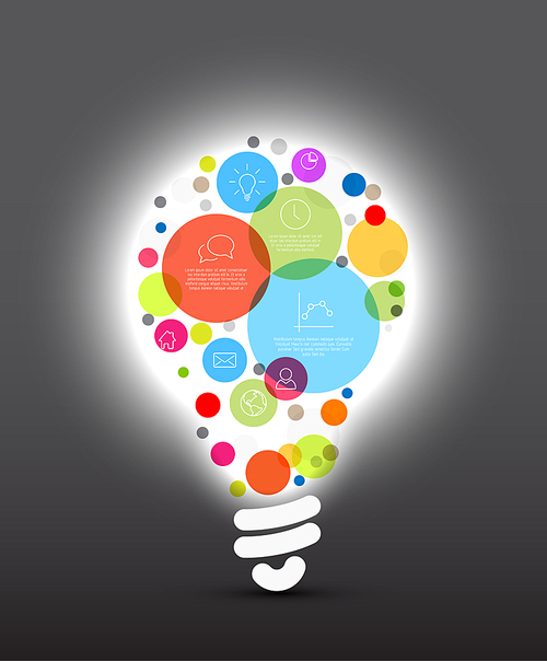 Vector idea Infographic template - circles with some content in the bulb shape - dark version
