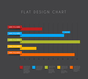 Vector flat design statistics column horizontal graphs - dark version
