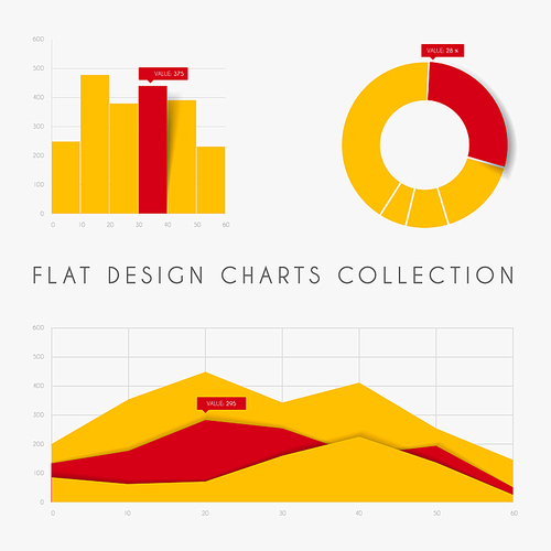 Set of vector flat design infographics statistics charts and graphs - yellow and red version