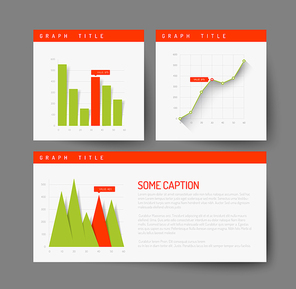Simple infographic dashboard template with flat design graphs and charts - green and red version