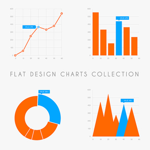 Set of vector flat design infographics statistics charts and graphs - blue and red version