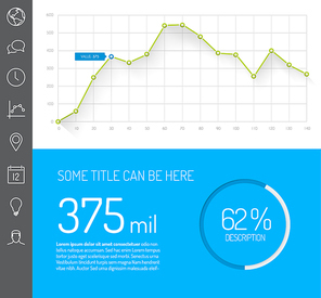 Simple infographic dashboard template with flat design graphs and charts - green and blue version