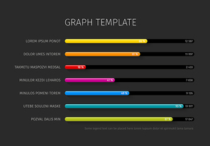 Vector flat design statistics column horizontal graph template for your infographics - dark version