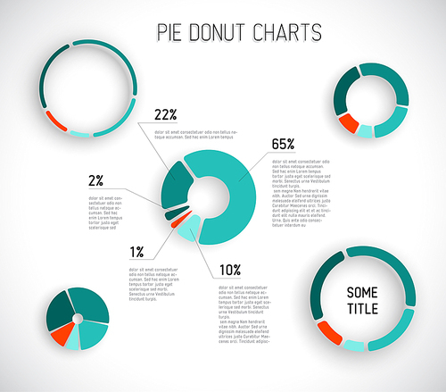 Colorful Vector pie chart templates for your reports, infographics, posters and websites - red and teal version