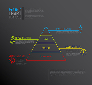 Vector Infographic Pyramid chart diagram template with icons, made by thin line - dark version