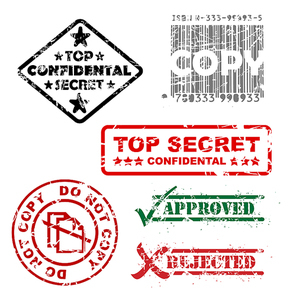 Top secret, approved, rejected, top confidental, copy stamps