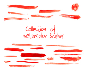 Vector collection of isolated red watercolor brushes on white