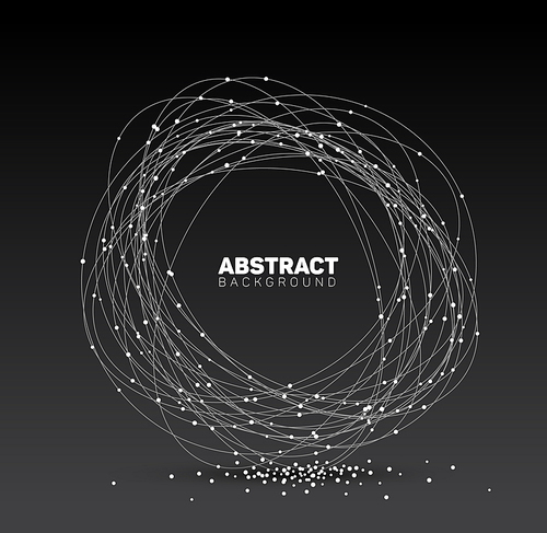 Abstract black and white vector background made from points and circles. Abstract Geometry. Geometrical abstract shape. Dark version