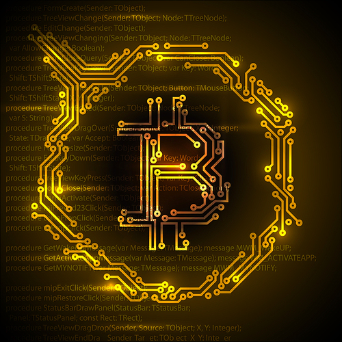 Bitcoin simple concept illustration with digital background - golden version
