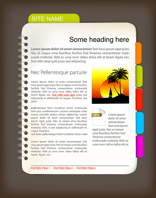 Web site template - Open notepad with colorful bookmarks