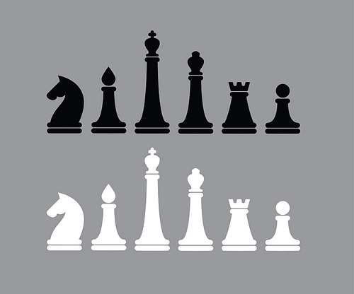 vector simple illustration of chess figures black and white version on gray