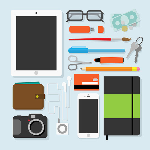 Flat design style modern vector illustration of every day  accessories, things, tools, devices