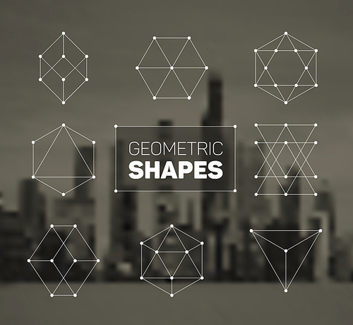 Vector abstract regular geometric shapes - white on city background