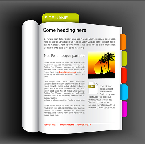 Web site template - Open book with colorful bookmarks