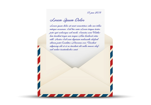 Vector template of air mail open envelope with a letter