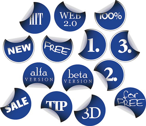 Labels badges and stickers with various texts