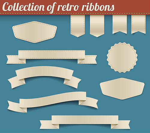 Set of vector retro ribbons, labels, stickers, tabs and tags