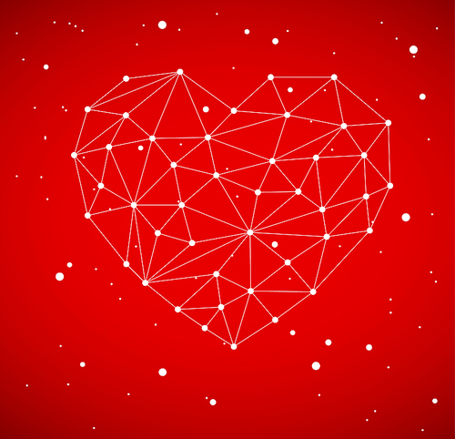 Modern heart vector illustration made from triangles - lovely network polygon image