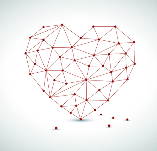 Modern heart vector illustration made from triangles - lovely network polygon image