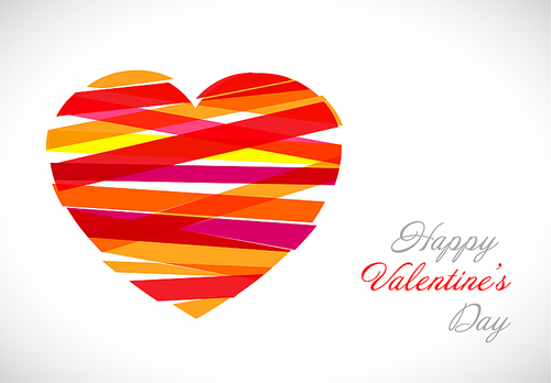 Vector valentine card template with  modern heart illustration made from color stripes